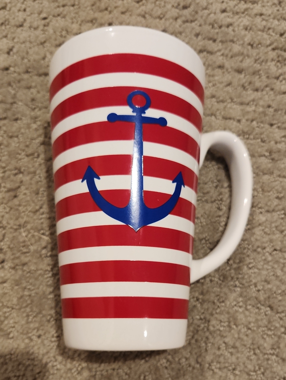 Nautical Red & Blue Anchor Ceramic Travel Mug With Lid